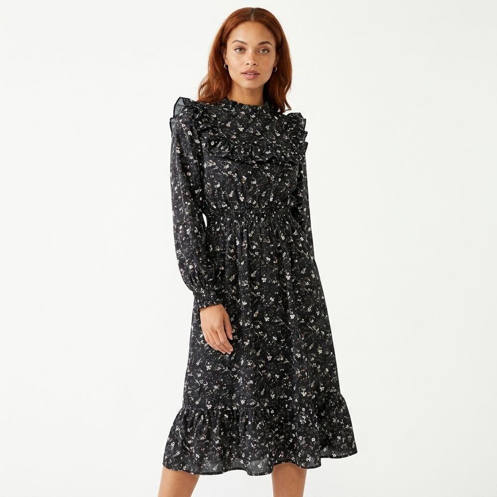 NWT HAYDEN LOS ANGELES Black Midi Floral Dress Size S